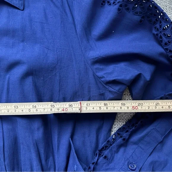 ME+EM Blue Cotton Broderie Shirt Dress Belted Maxi Eyelet Hem US 8 Quiet Luxury - Picture 11 of 16